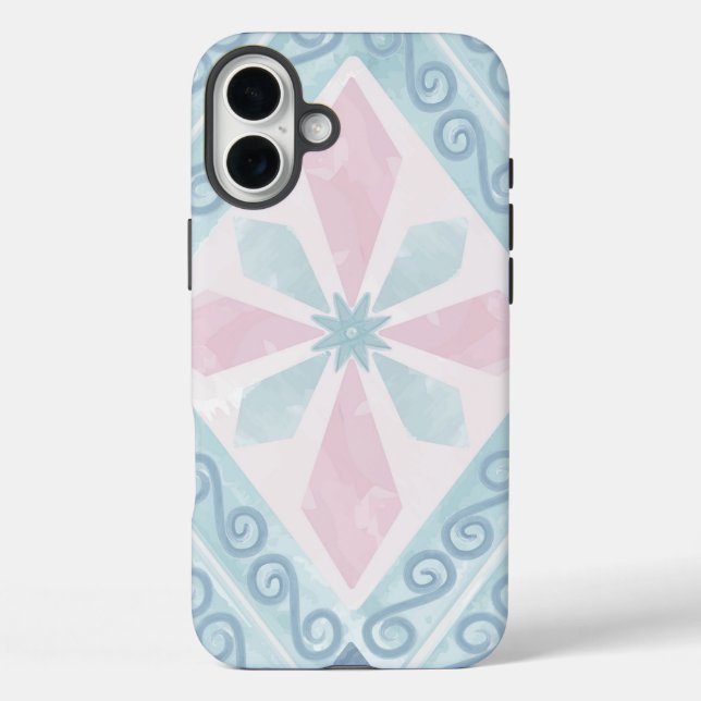 Funda iPhone 16 Plus patrón azul en forma de diamante (Reverso )