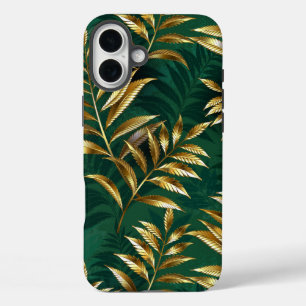 Funda iPhone 16 Plus Patrón continuo con helechos dorados