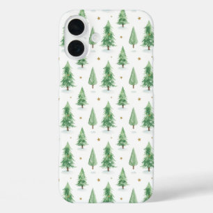 Funda iPhone 16 Plus Patrón continuo de árboles de Navidad en acuarela