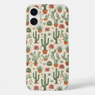Funda iPhone 16 Plus Patrón continuo de cactus suculentos del desierto