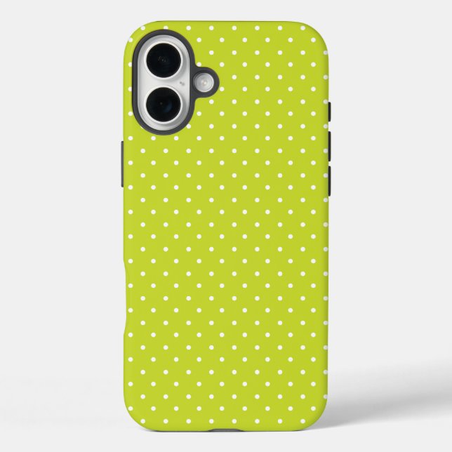 Funda iPhone 16 Plus Patrón continuo de lunares brillantes lima (Reverso )