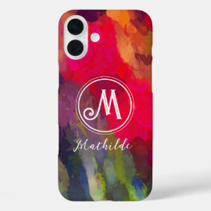 Funda iPhone 16 Plus Patrón de arte abstracto de escarlata monogramada