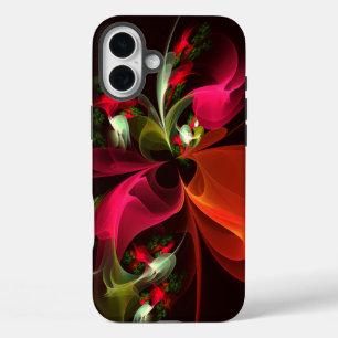 Funda iPhone 16 Plus Patrón de arte abstracto rojo verde floral moderno