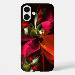 Funda iPhone 16 Plus Patrón de arte abstracto rojo verde floral moderno