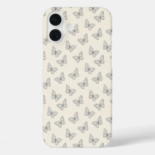Funda iPhone 16 Plus Patrón de arte de línea de mariposa