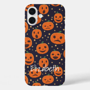 Funda iPhone 16 Plus Patrón de calabaza de Halloween Jack O Lantern Per