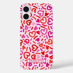 Funda iPhone 16 Plus Patrón de corazón de amor romántico rojo rosa púrp