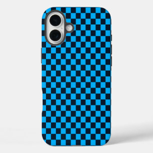 Funda iPhone 16 Plus Patrón de cuadros azul y arándano