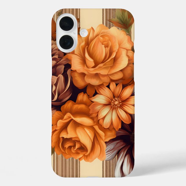 FUNDA iPhone 16 PLUS PATRÓN DE CUADROS MARRONES CON FLORES DE ASTER DE  (Reverso )