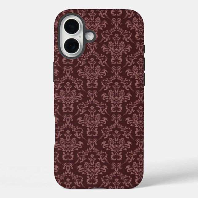 Funda iPhone 16 Plus Patrón de Damasco púrpura (Reverso )