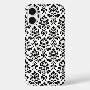 Funda iPhone 16 Plus Patrón de Damask de Feuille negro en blanco