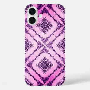 Funda iPhone 16 Plus Patrón de diamante rosa y morado de frambuesa