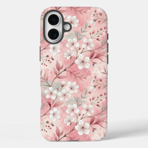 Funda iPhone 16 Plus Patrón de Flor de Sakura Rosa