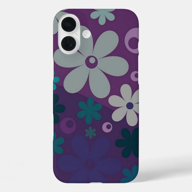 Funda iPhone 16 Plus Patrón de flor púrpura (Reverso )