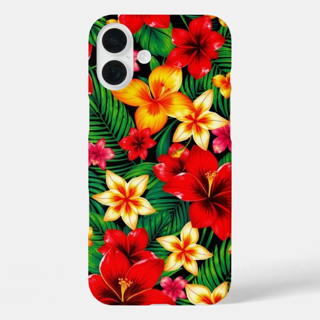 Funda iPhone 16 Plus Patrón de flor tropical (Reverso )
