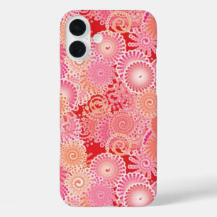 Funda iPhone 16 Plus Patrón de giro abstracto, rosa, coral, melocotón
