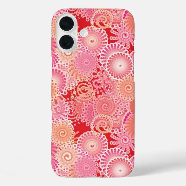 Funda iPhone 16 Plus Patrón de giro abstracto, rosa, coral, melocotón (Reverso )
