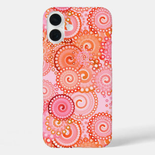Funda iPhone 16 Plus Patrón de giro fractal, coral y rosa