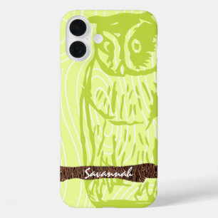 Funda iPhone 16 Plus Patrón de grano de madera de Lime Owl Elija su col