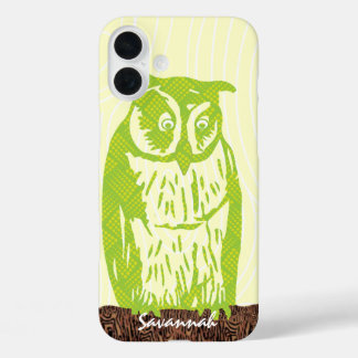 Funda iPhone 16 Plus Patrón de grano de madera de Lime Owl Elija su col
