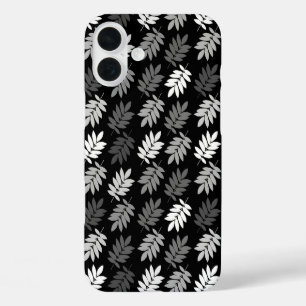 Funda iPhone 16 Plus Patrón de hoja de anciano negro blanco gris