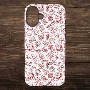Funda iPhone 16 Plus Patrón de iconos de Navidades rojos