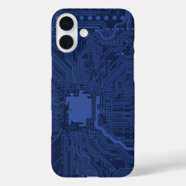 Funda iPhone 16 Plus Patrón de la tarjeta madre azul geek