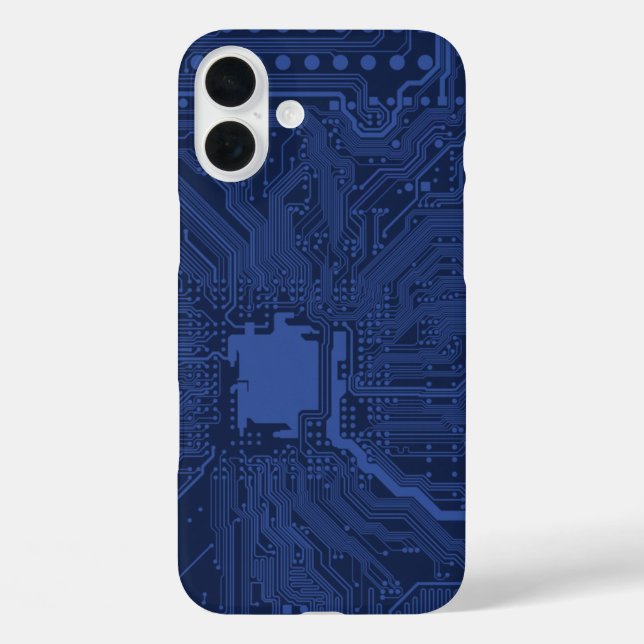 Funda iPhone 16 Plus Patrón de la tarjeta madre azul geek (Reverso )
