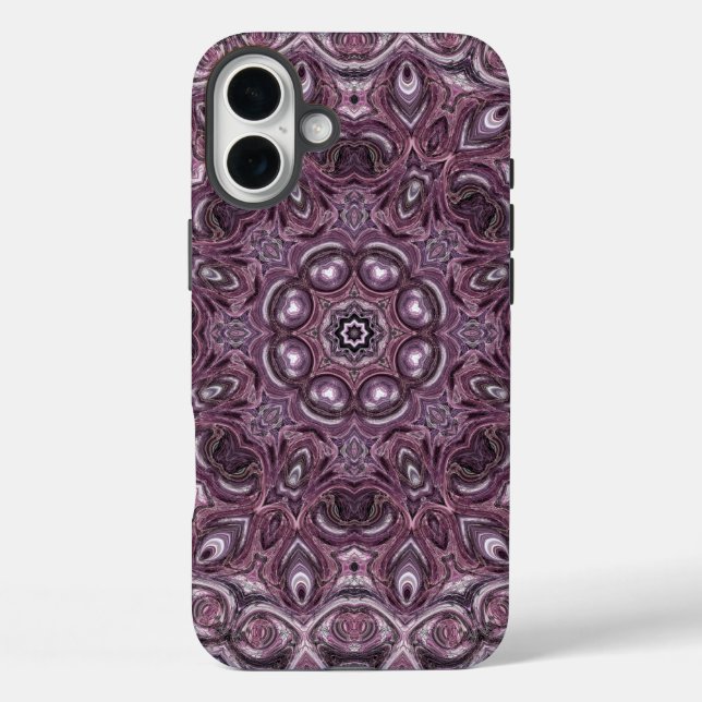 Funda iPhone 16 Plus Patrón de mandala de mármol de lavanda y ciruela (Reverso )