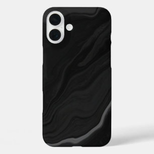 Funda iPhone 16 Plus Patrón de mármol de piedra negra elegante