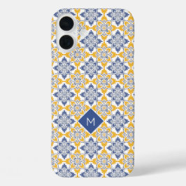 Funda iPhone 16 Plus Patrón de mosaicos personalizado monograma portugu