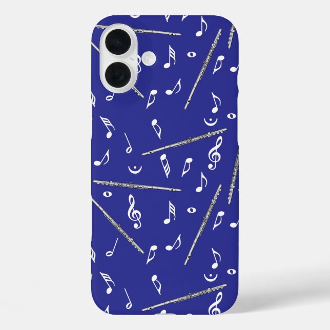 Funda iPhone 16 Plus Patrón de notas de música de flauta (Reverso )