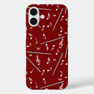Funda iPhone 16 Plus Patrón de notas de música de flauta