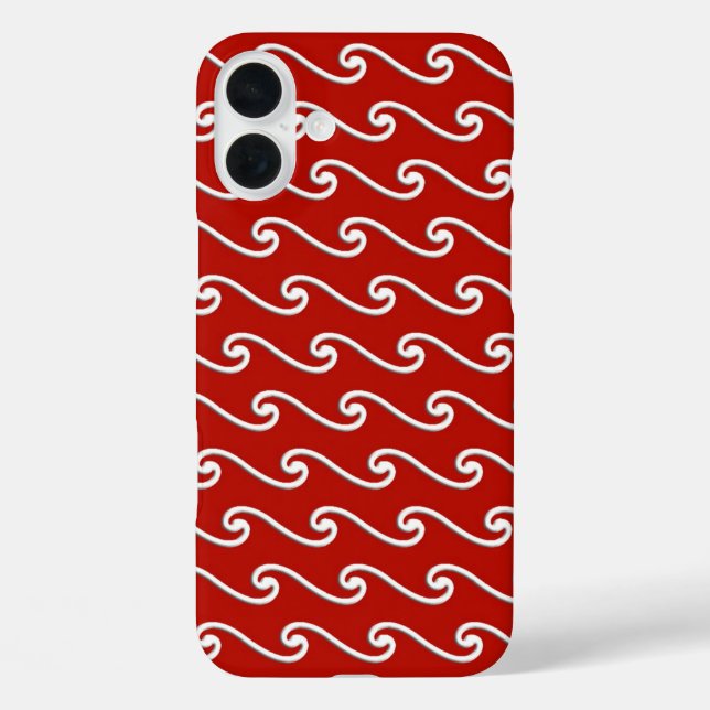 Funda iPhone 16 Plus Patrón de onda chino - blanco sobre rojo intenso (Reverso )