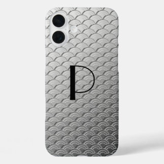Funda iPhone 16 Plus Patrón de ondas Art Deco - plata metálica