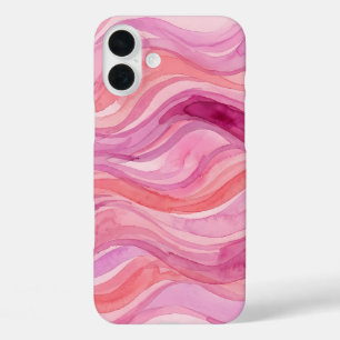 Funda iPhone 16 Plus Patrón de ondas de acuarela rosa