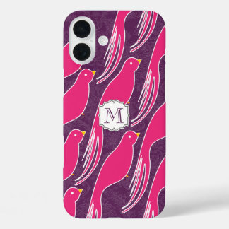 Funda iPhone 16 Plus Patrón de pájaro de amor de Damask de la planta de