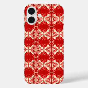 Funda iPhone 16 Plus patrón de papel pintado Art Deco - rojo y blanco