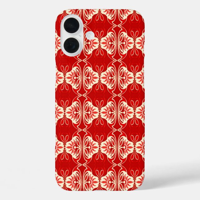 Funda iPhone 16 Plus patrón de papel pintado Art Deco - rojo y blanco (Reverso )