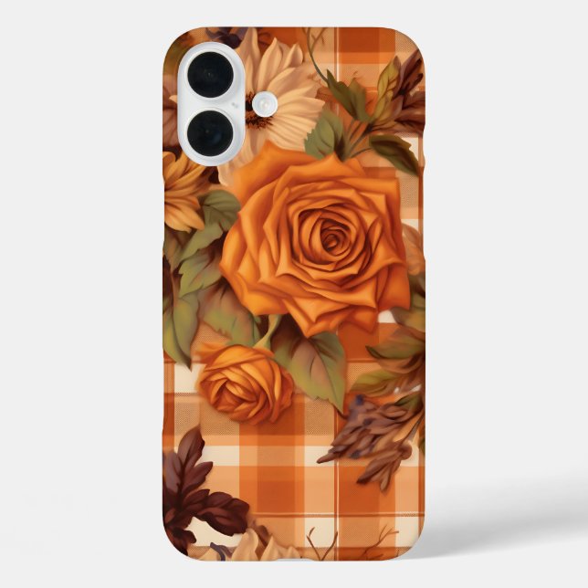 Funda iPhone 16 Plus PATRÓN DE PLAYA naranja CON FLORES DE CAÍDA (Reverso )