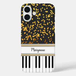 Funda iPhone 16 Plus Patrón de puntos de polca dorada de las claves de
