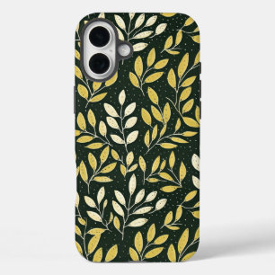Funda iPhone 16 Plus Patrón de ramas frondosas amarillas y crema