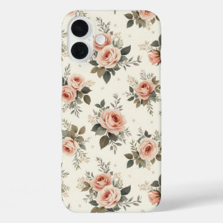 Funda iPhone 16 Plus Patrón de ramo de flores rosa y crema pastel