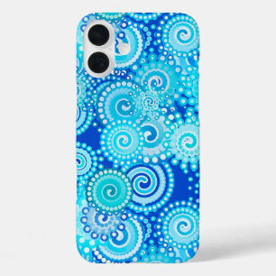 Funda iPhone 16 Plus Patrón de remolino fractal, azul cobalto