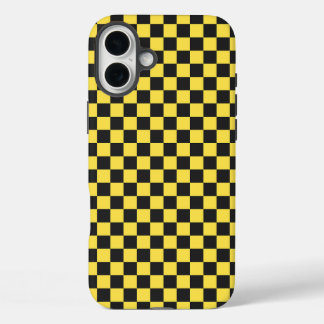 Funda iPhone 16 Plus Patrón de tablero de ajedrez amarillo y negro