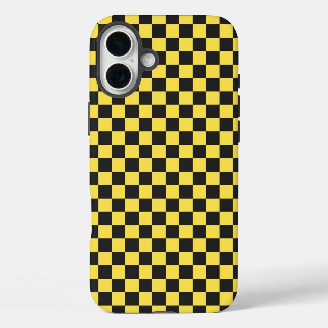 Funda iPhone 16 Plus Patrón de tablero de ajedrez amarillo y negro (Reverso )