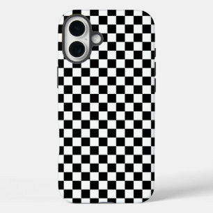 Funda iPhone 16 Plus Patrón de tablero de ajedrez en blanco y negro