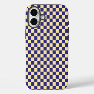 Funda iPhone 16 Plus Patrón de tablero de ajedrez índigo y mantequilla