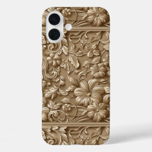 Funda iPhone 16 Plus Patrón de tallado de madera occidental falso en mo