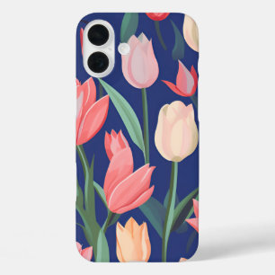 Funda iPhone 16 Plus Patrón de tulipanes.